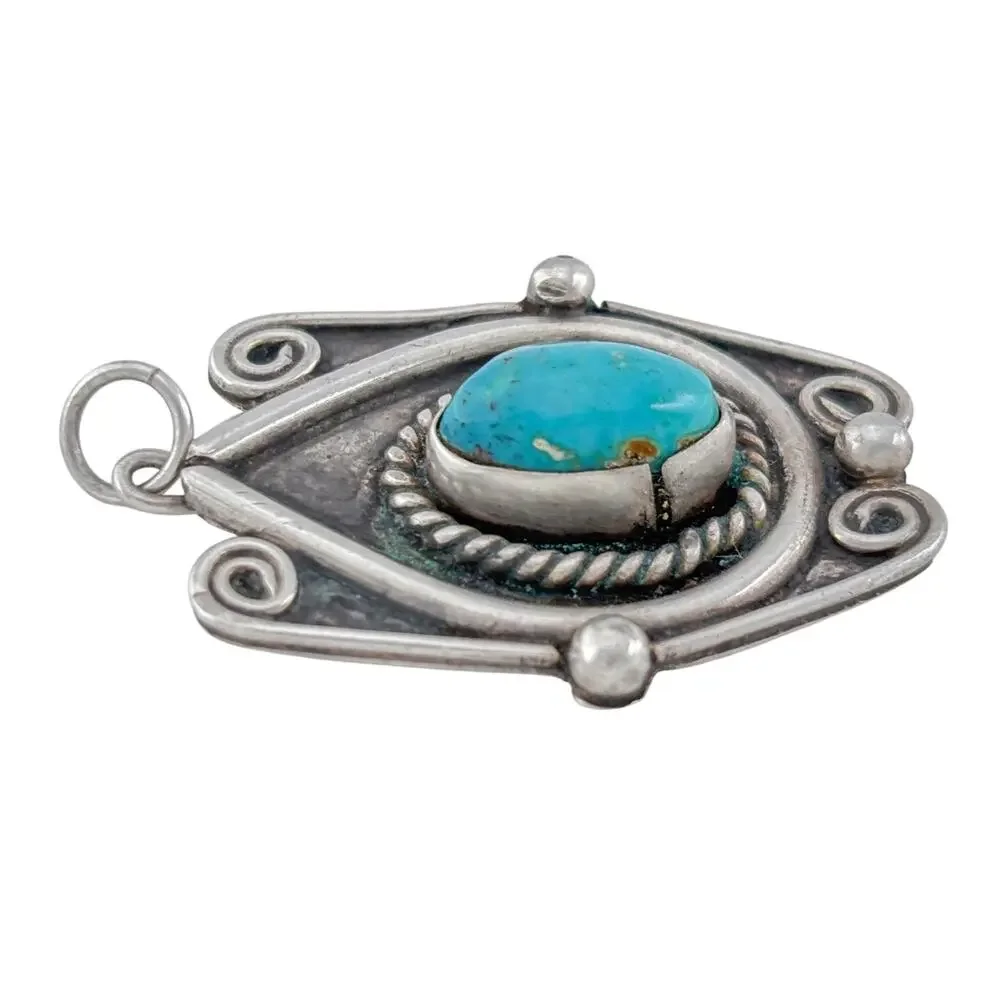 Vintage Sterling Silver 925 Turquoise Shadowbox Pendant